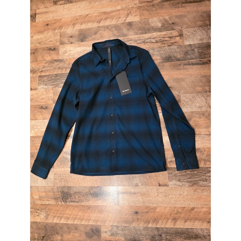 Lululemon Masons Peak Flannel Shirt Blue Black Plaid Mens Large‎ NWT